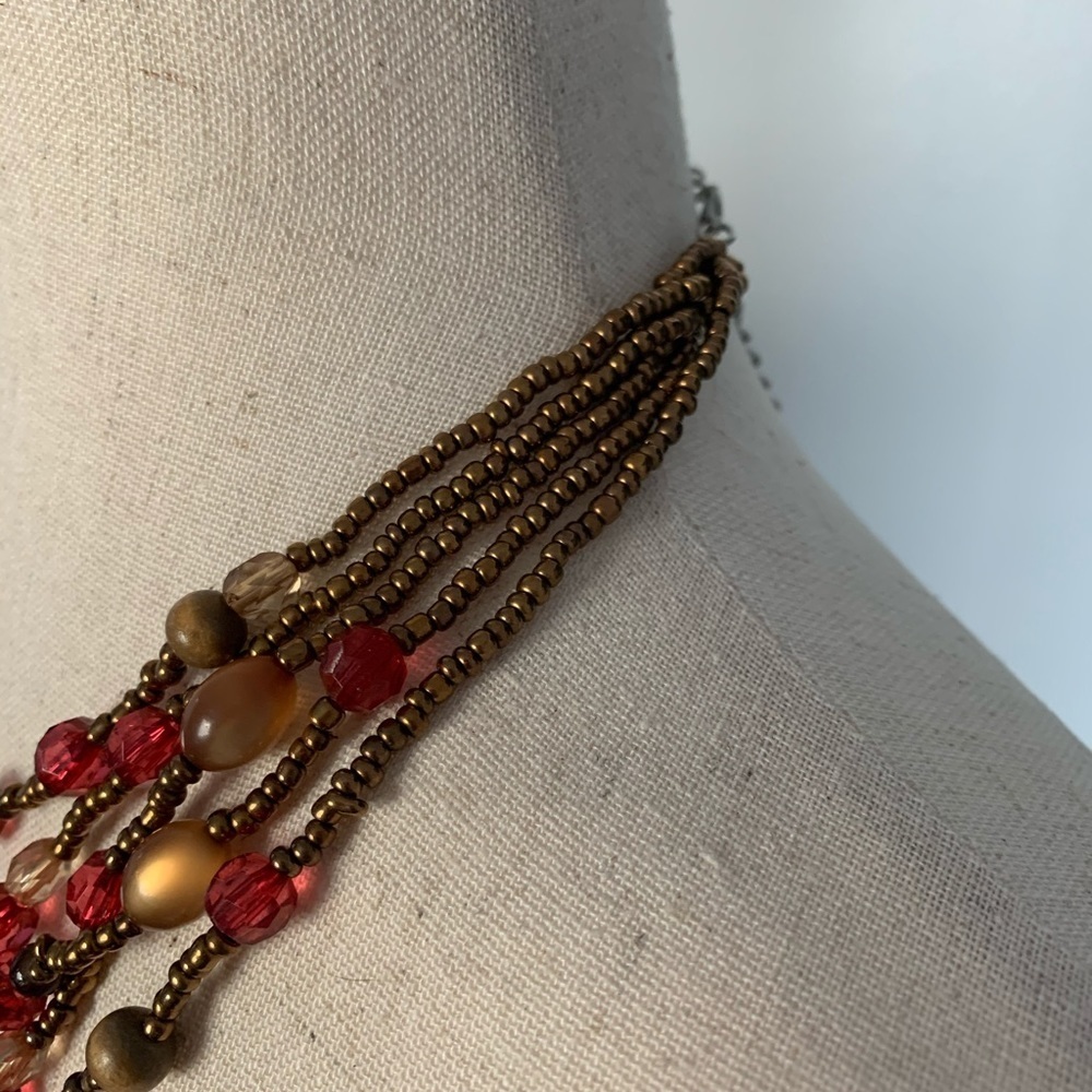 Multi Strand Fall Toned Beaded Necklace - Picture 6 of 9
